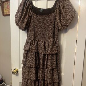 ARULA Brown Floral Tiered Maxi Dress